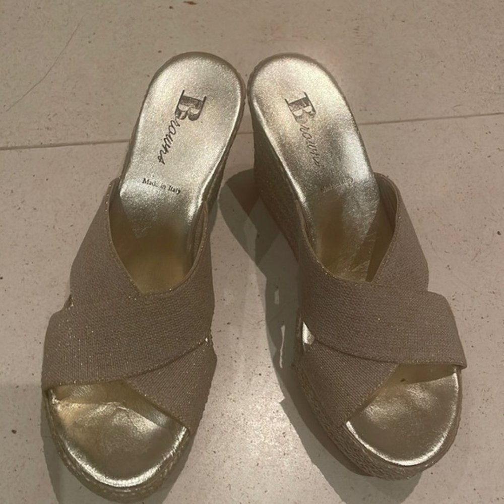 Gold and Beige Browns platform open toe sandals